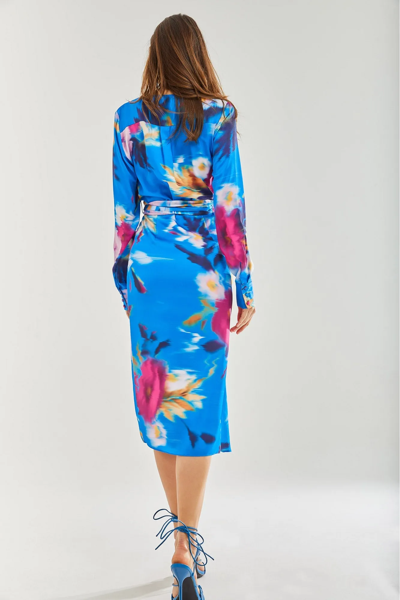 Liquorish Floral Satin Wrap Midi Dress sold by Goddiva product image thumbnail 3