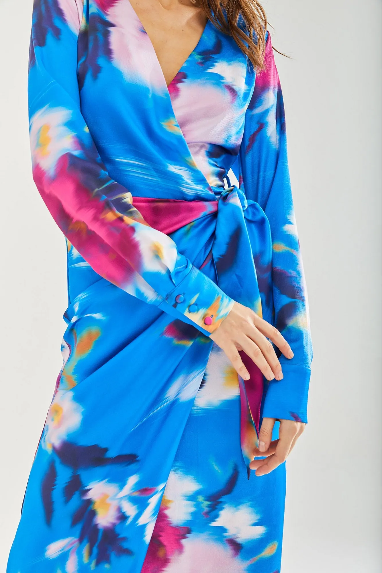 Liquorish Floral Satin Wrap Midi Dress sold by Goddiva product image thumbnail 4
