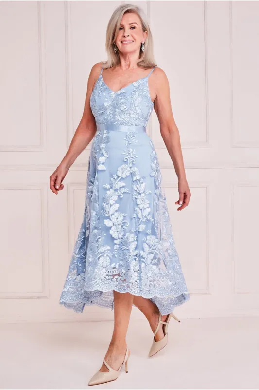 High Low Sleeveless Lace Midi - Light Blue by Goddiva sold by Goddiva
