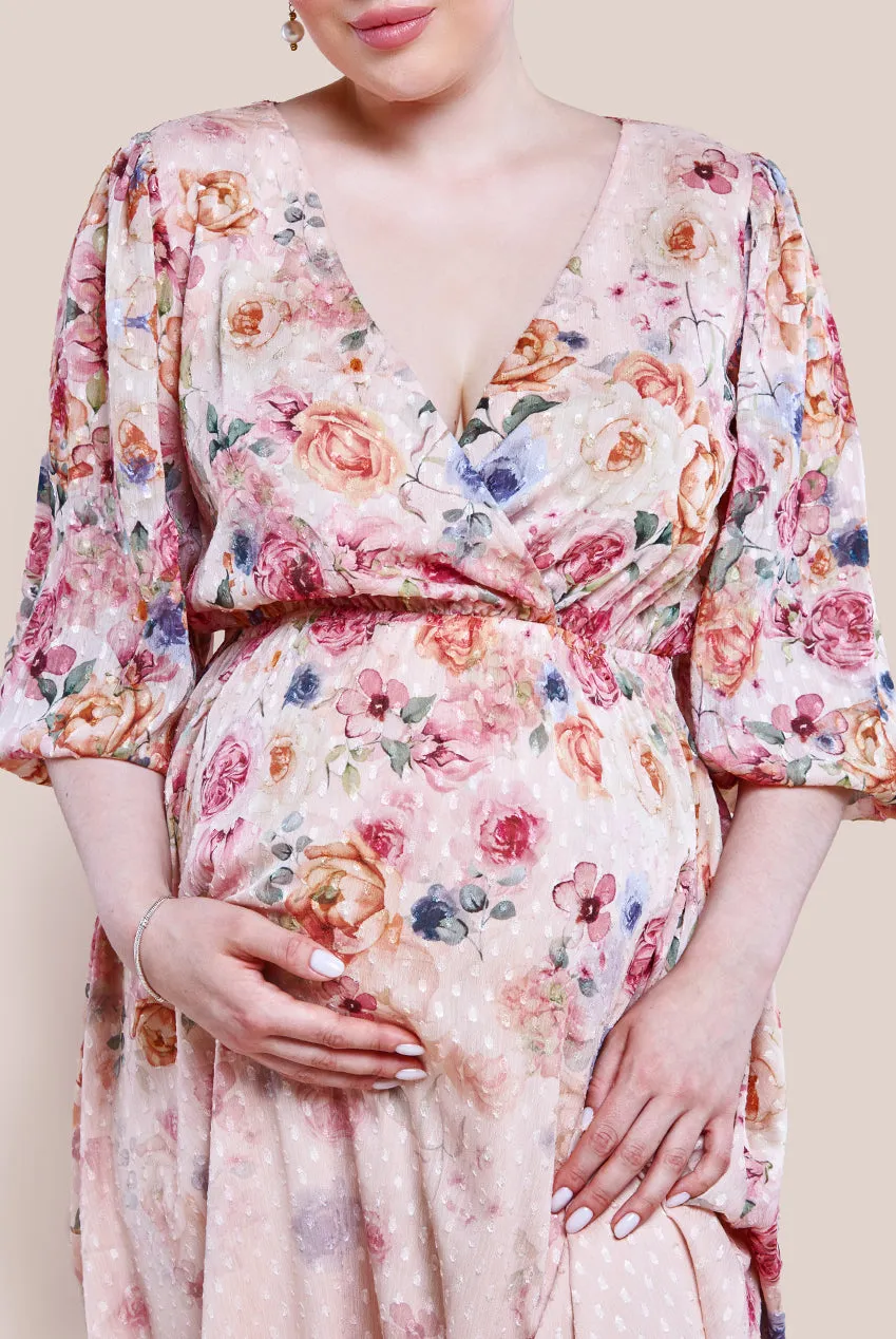 Maternity Ombre Floral Printed Wrap Midi Dress - Ivory by Goddiva sold by Goddiva product image thumbnail 3