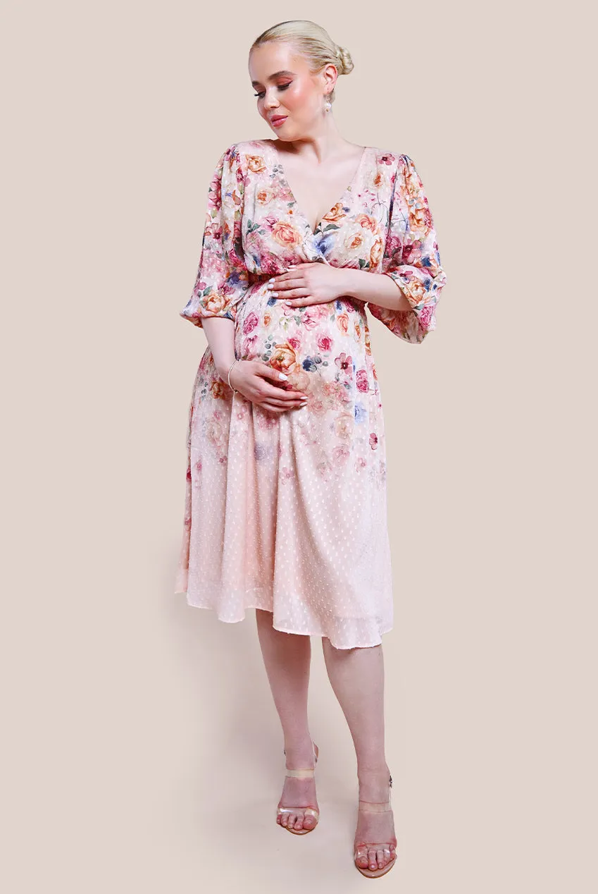 Maternity Ombre Floral Printed Wrap Midi Dress - Ivory by Goddiva sold by Goddiva