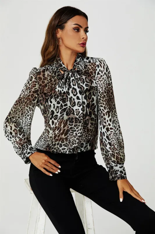 Tie Detail Long Sleeve Blouse Top In Beige by FS Collection sold by Goddiva