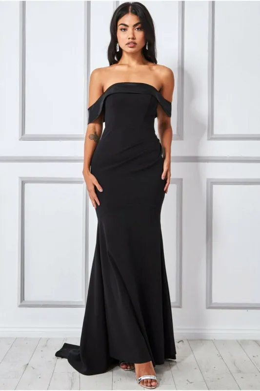 Goddiva Satin Band Bandeau Maxi Dress - Black sold by Goddiva