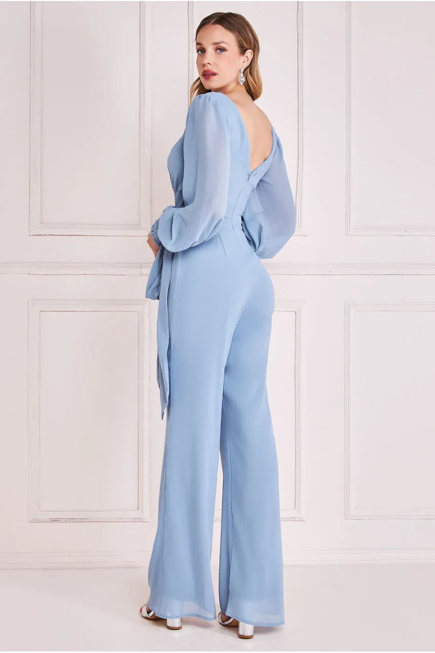 Goddiva Chiffon Puffy Sleeve Jumpsuit - Blue sold by Goddiva product image thumbnail 2