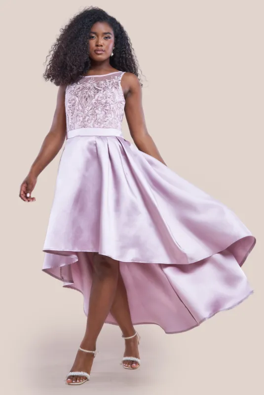 Sequin & Satin Dipped Hem Midi Dress - Blush by Goddiva sold by Goddiva