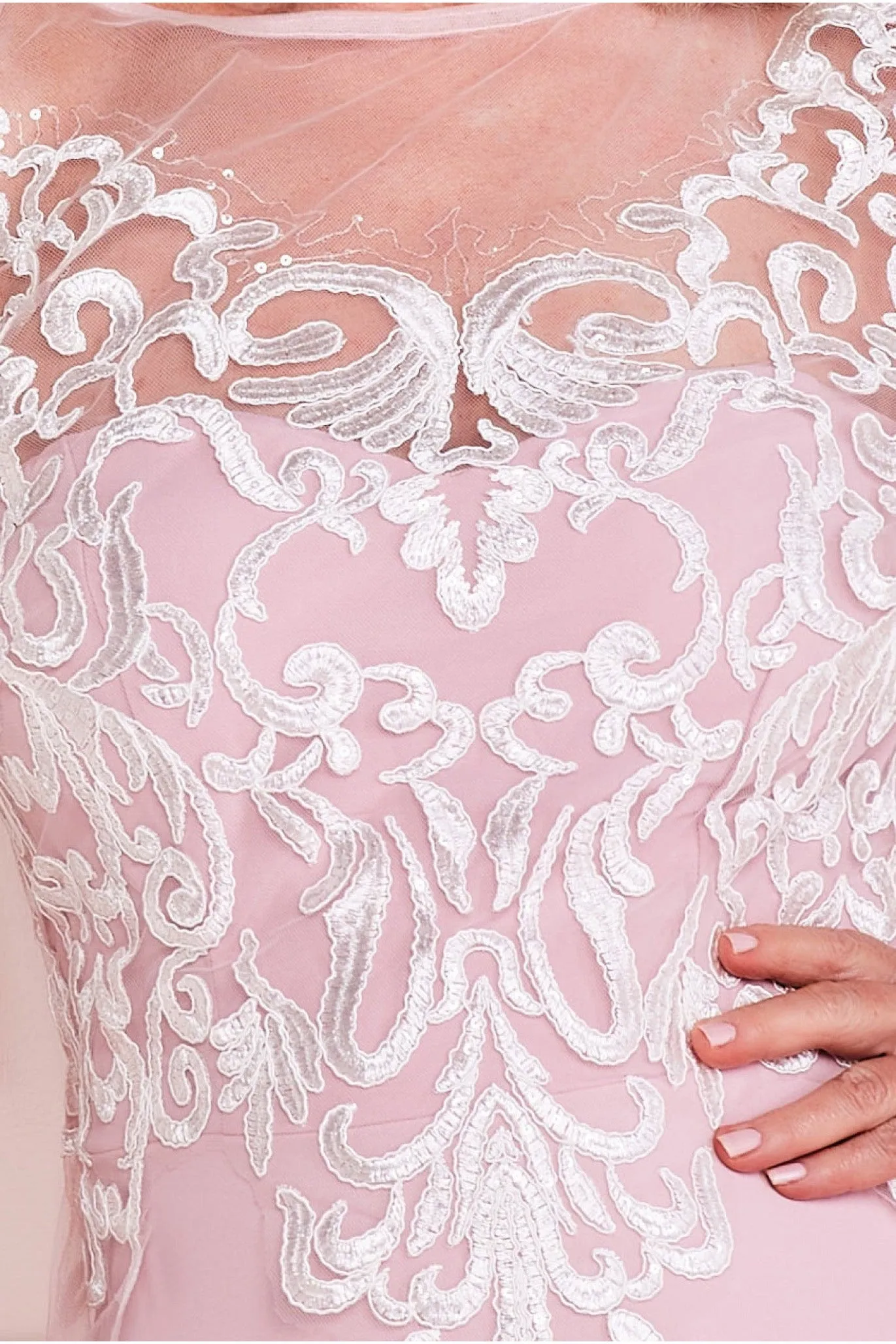 Mesh & Lace Embroidered Bodice Maxi - Blush by Goddiva sold by Goddiva product image thumbnail 4