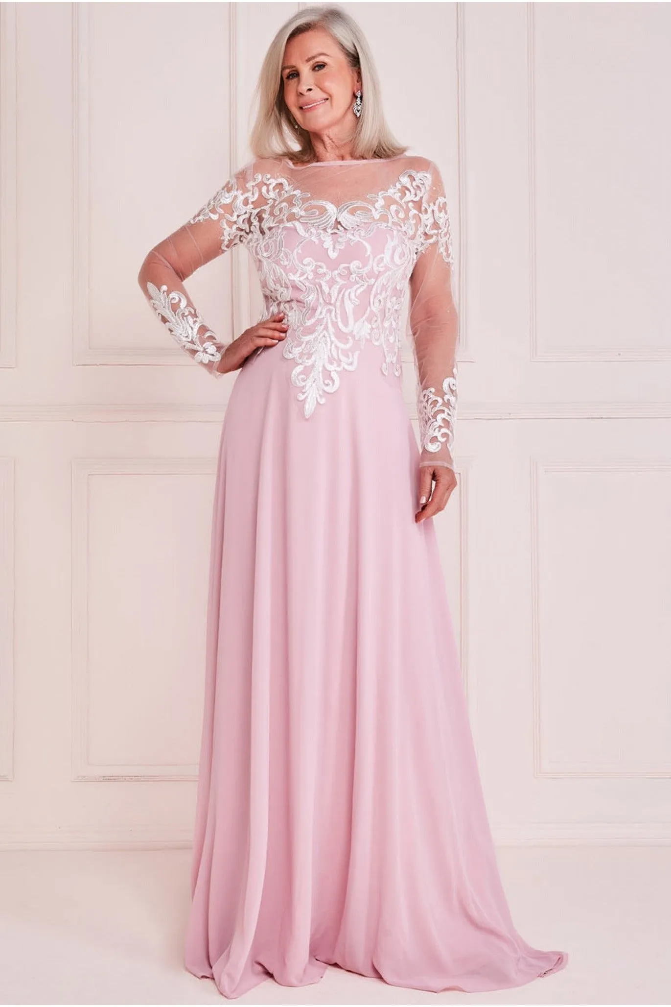 Mesh & Lace Embroidered Bodice Maxi - Blush by Goddiva sold by Goddiva