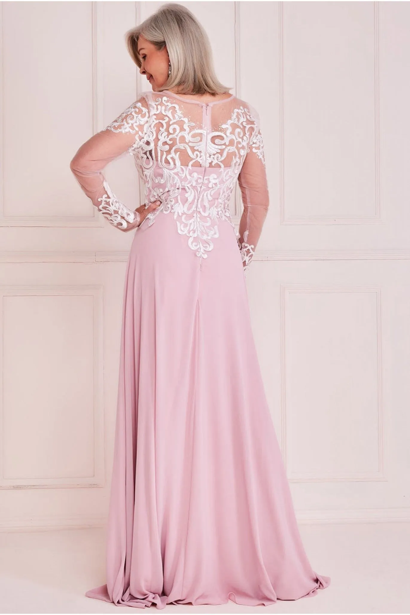 Mesh & Lace Embroidered Bodice Maxi - Blush by Goddiva sold by Goddiva product image thumbnail 2