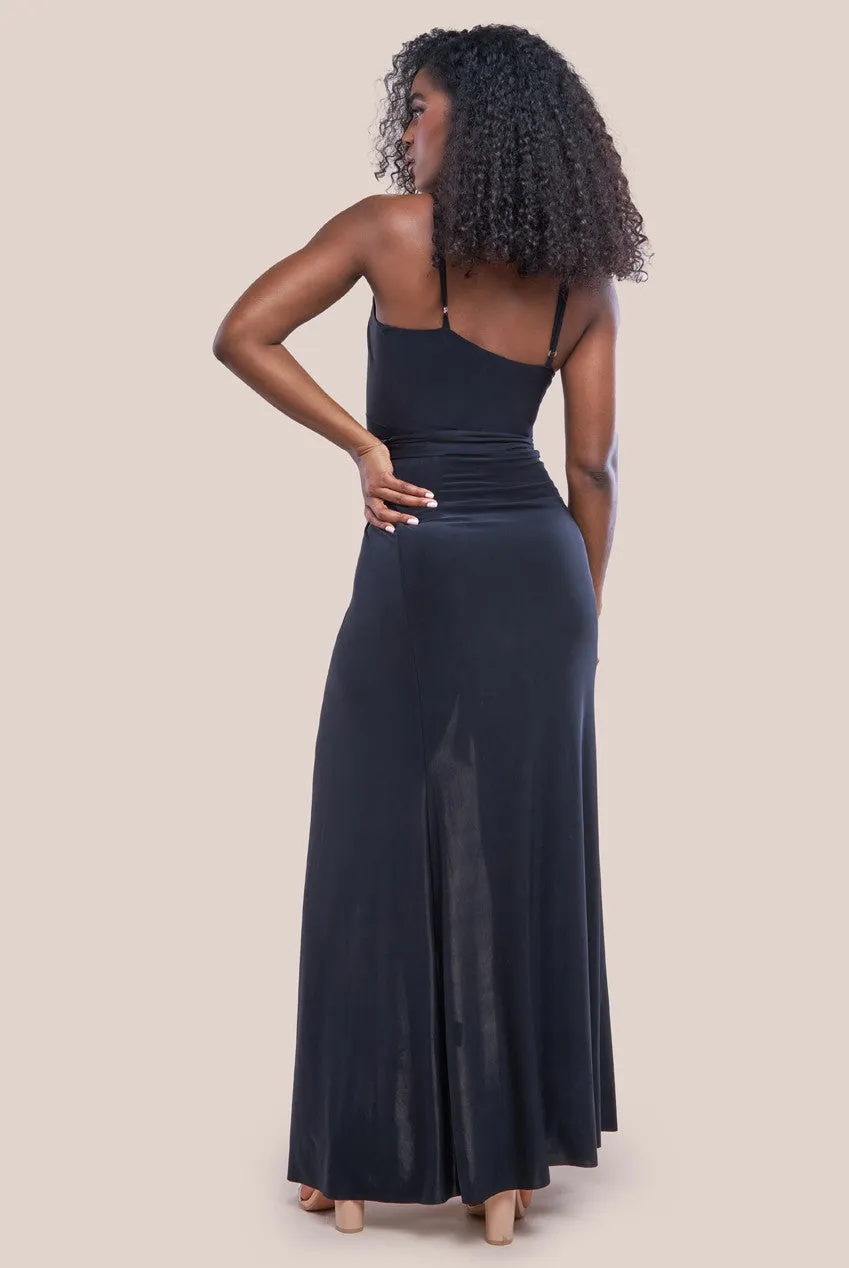 Wrap Front Maxi Slip Dress With Waist Tie-Up - Black by City Goddess sold by Goddiva product image thumbnail 2