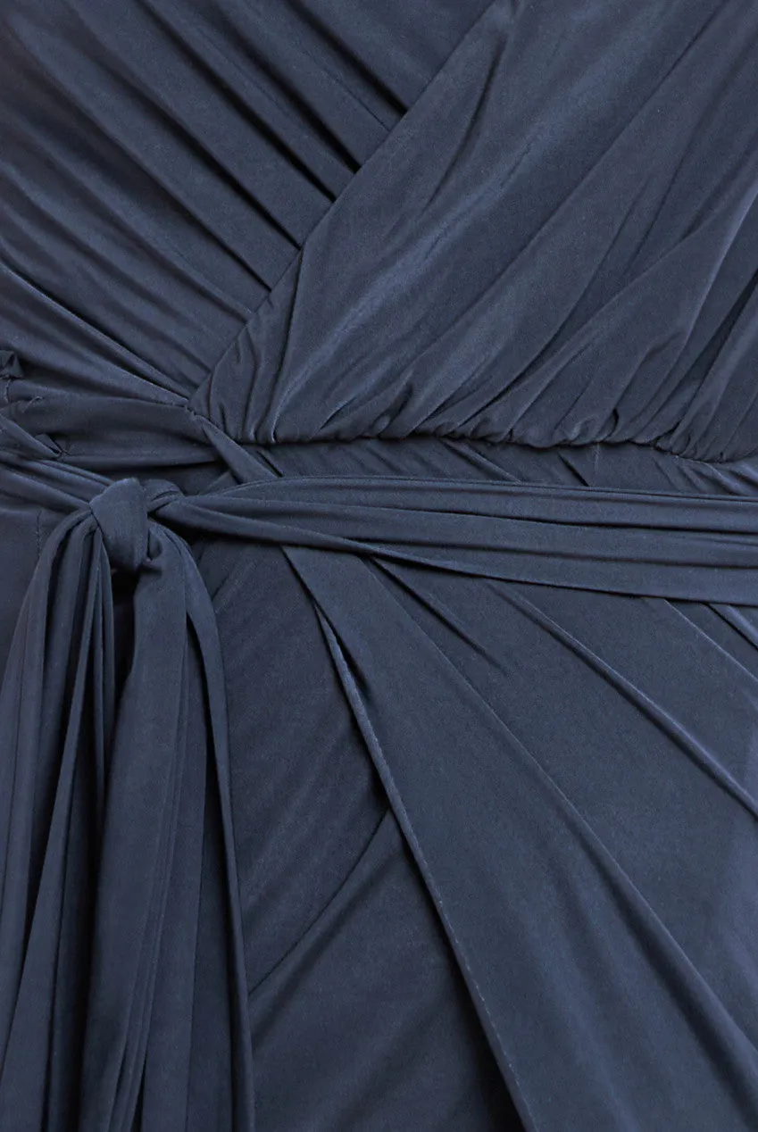 Wrap Front Maxi Slip Dress With Waist Tie-Up - Black by City Goddess sold by Goddiva product image thumbnail 4