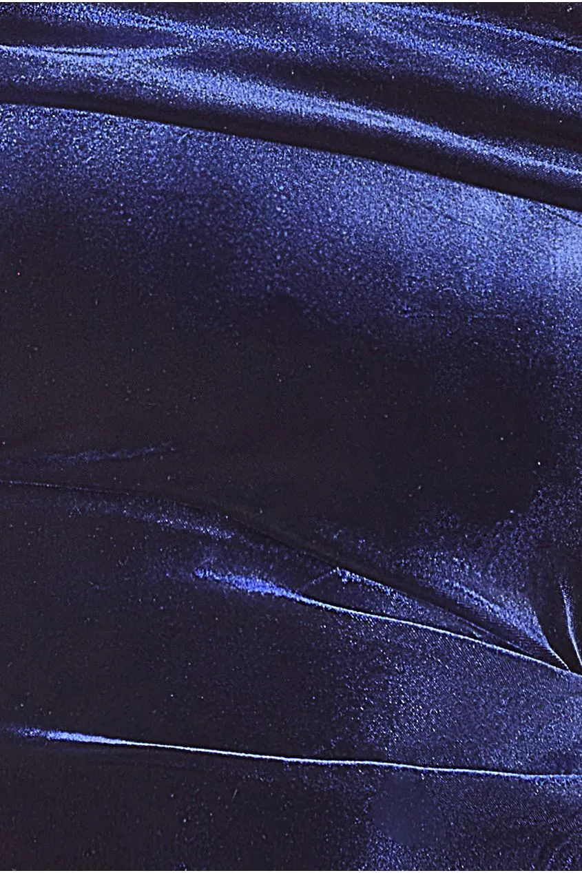 Velvet Bardot Maxi Dress With Split - Navy by Goddiva sold by Goddiva product image thumbnail 4