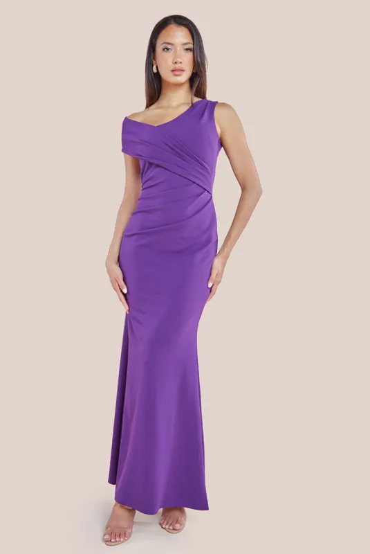 Scuba Crepe  Off The Shoulder Maxi - Purple by Goddiva sold by Goddiva