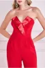 Satin Collar Scuba Jumpsuit - Red by Goddiva sold by Goddiva