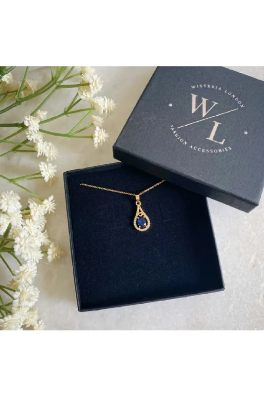 Wisteria London Esmeralda Blue Teardrop Necklace sold by Goddiva