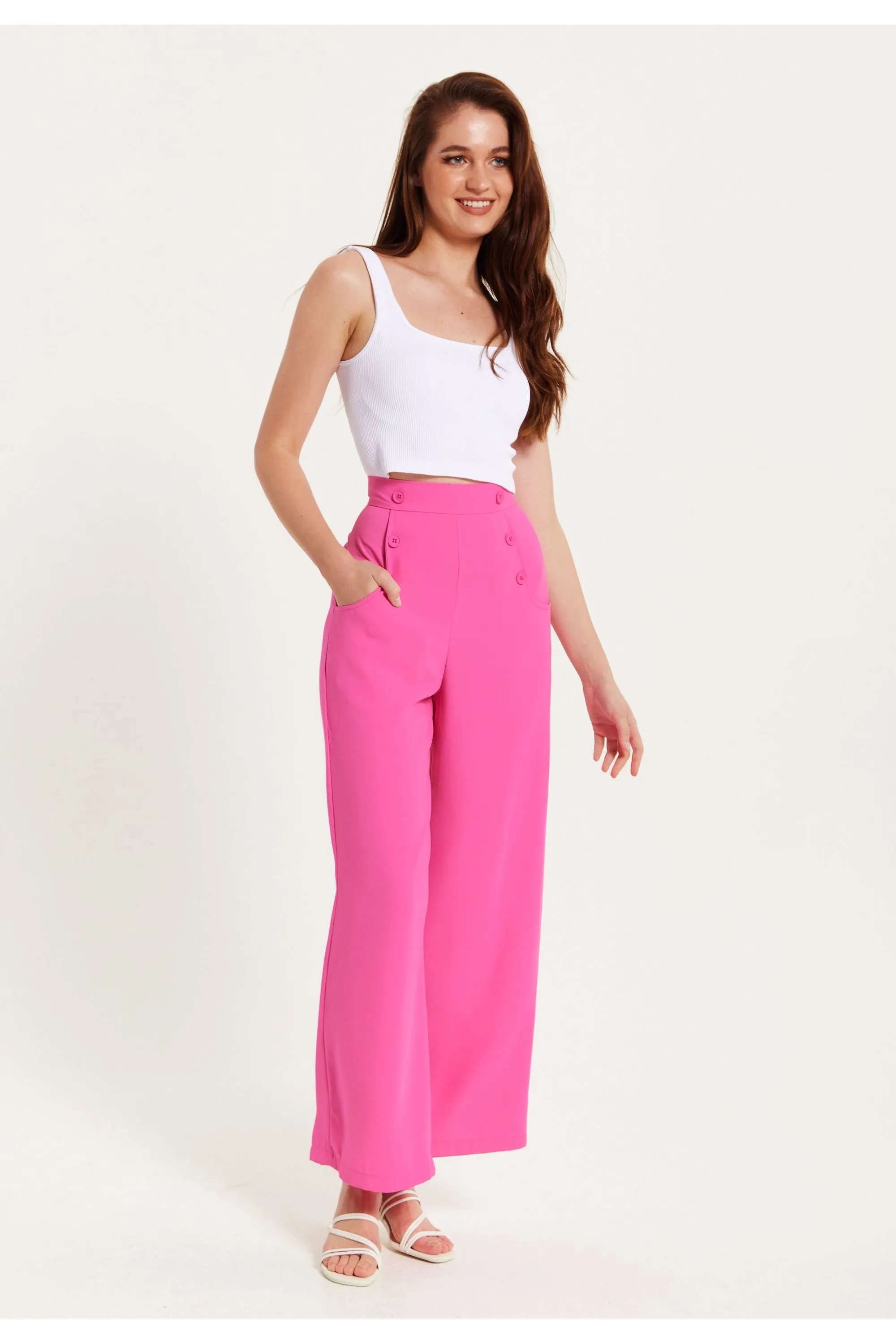 Pink Wide Leg Trousers by Liquorish sold by Goddiva