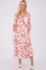 Pink Floral Printed V Neck Midi Dress by LOVE SUNSHINE sold by Goddiva