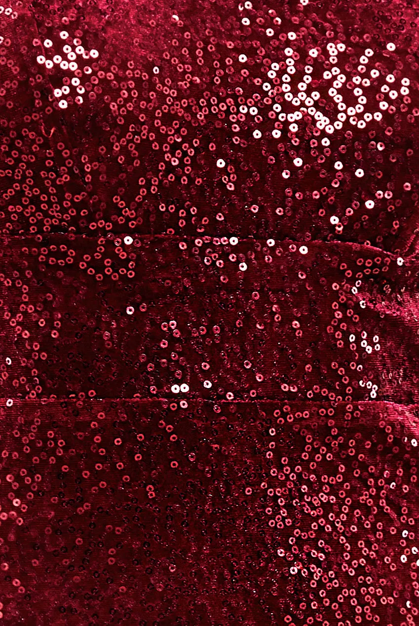 Bandeau Sequin & Velvet Midi Dress - Wine by Goddiva sold by Goddiva product image thumbnail 4
