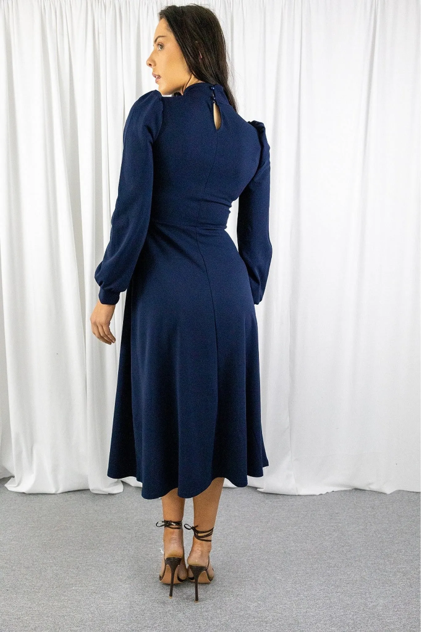 Signage Navy Long Sleeve Turtle Neck Midi Dress sold by Goddiva product image thumbnail 5