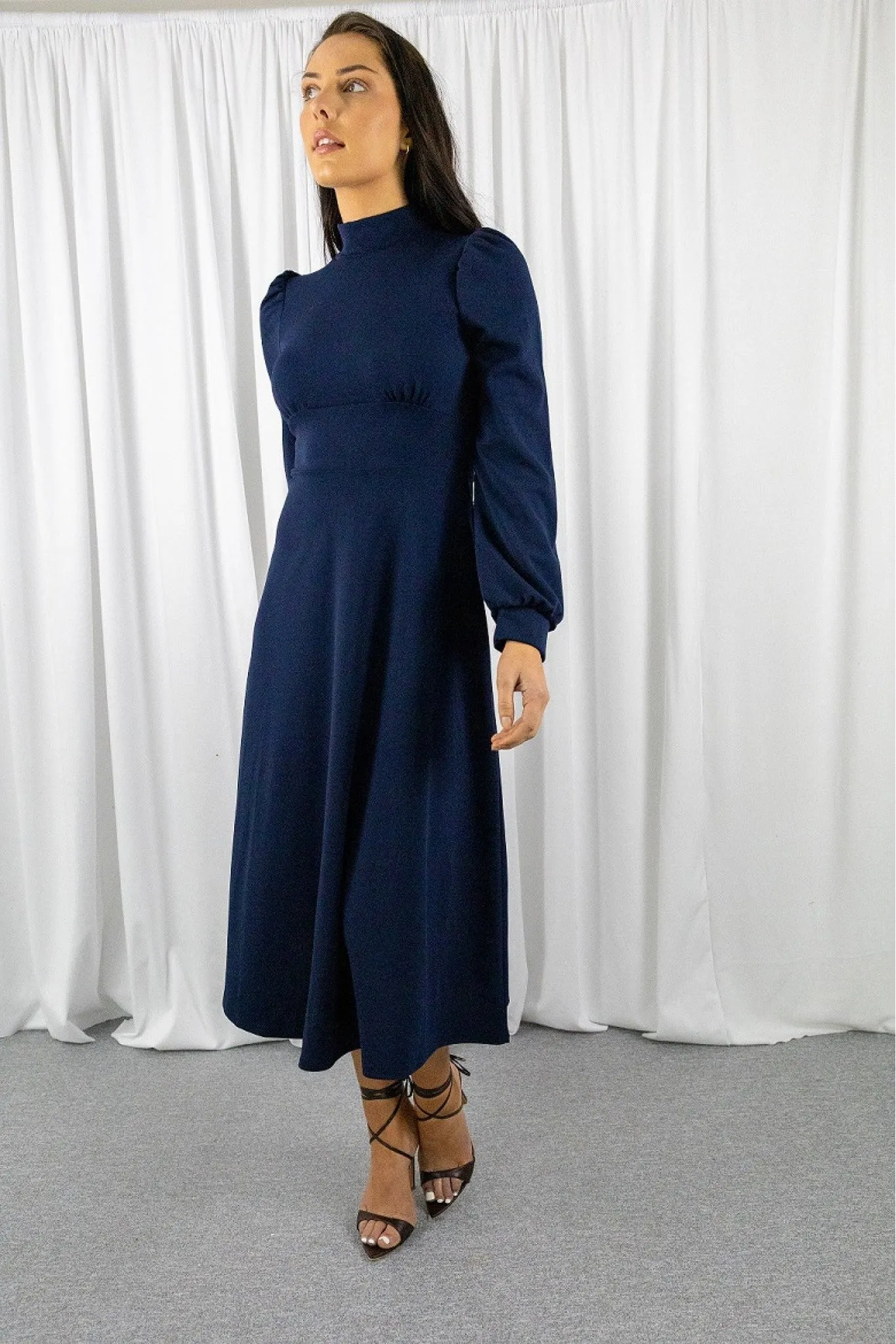 Signage Navy Long Sleeve Turtle Neck Midi Dress sold by Goddiva product image thumbnail 3