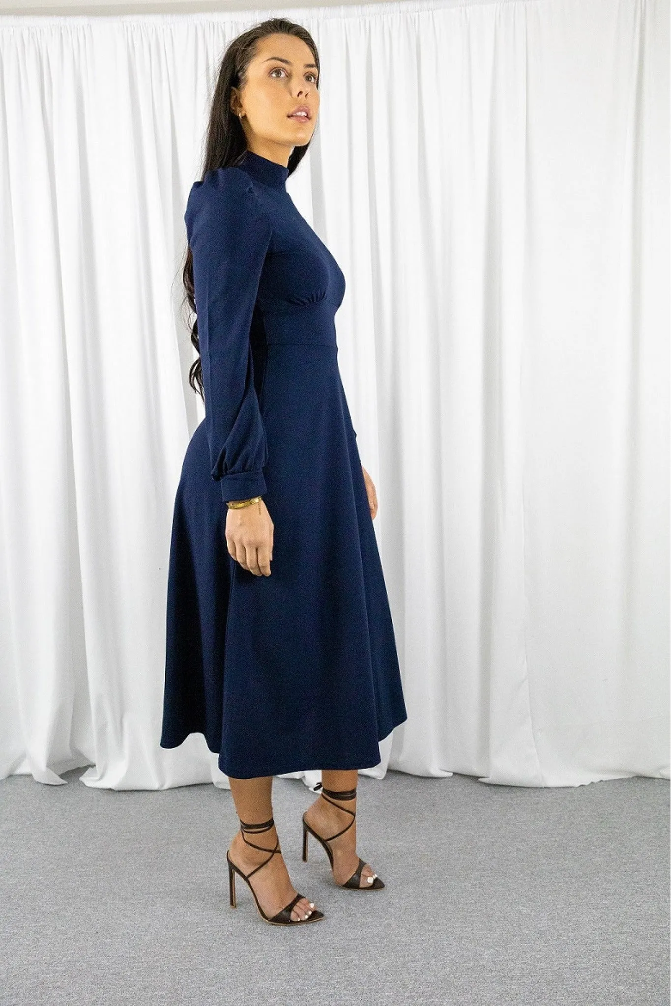 Signage Navy Long Sleeve Turtle Neck Midi Dress sold by Goddiva product image thumbnail 4
