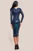 Contrast Sequin Long Sleeve Midi Dress - Emerald by Goddiva sold by Goddiva