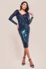 Contrast Sequin Long Sleeve Midi Dress - Emerald by Goddiva sold by Goddiva