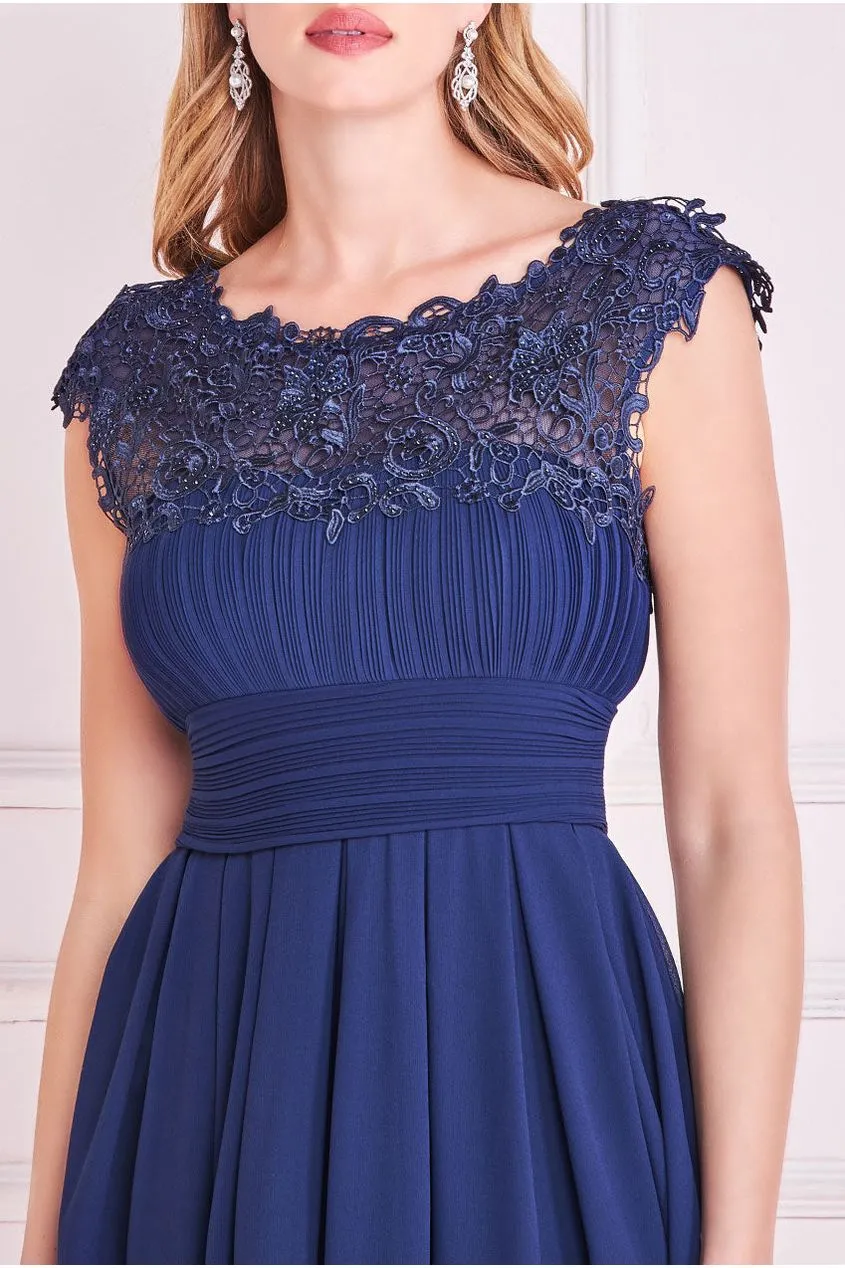 Crochet & Pleated Top High Low Maxi - Navy by Goddiva sold by Goddiva product image thumbnail 3