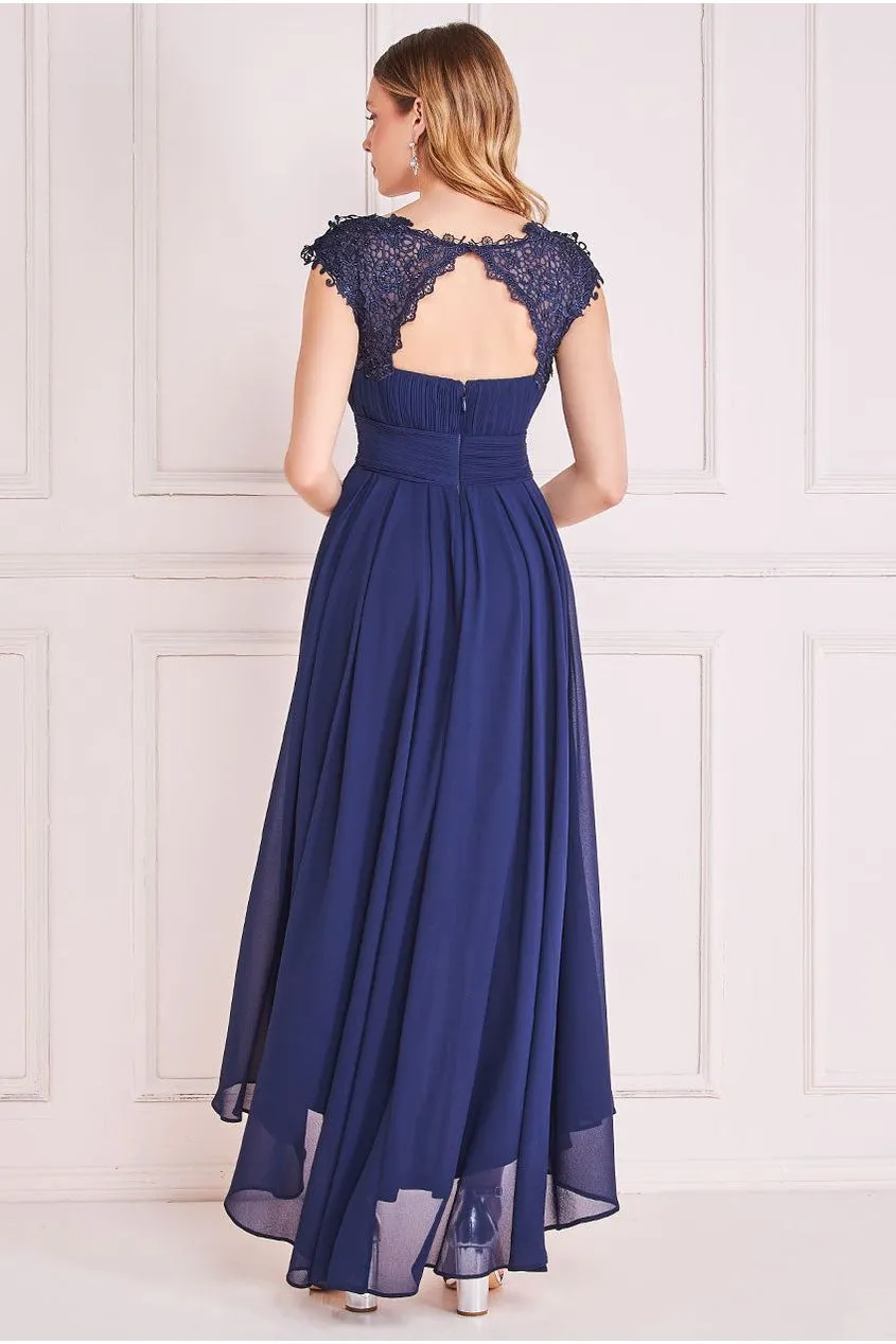 Crochet & Pleated Top High Low Maxi - Navy by Goddiva sold by Goddiva product image thumbnail 2