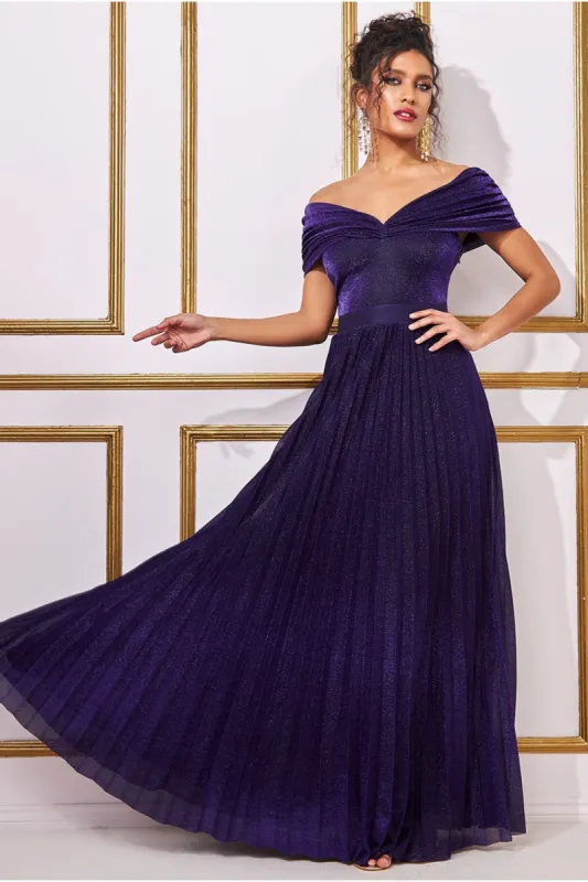 Goddiva Bardot Pleated Skirt Maxi - Purple sold by Goddiva