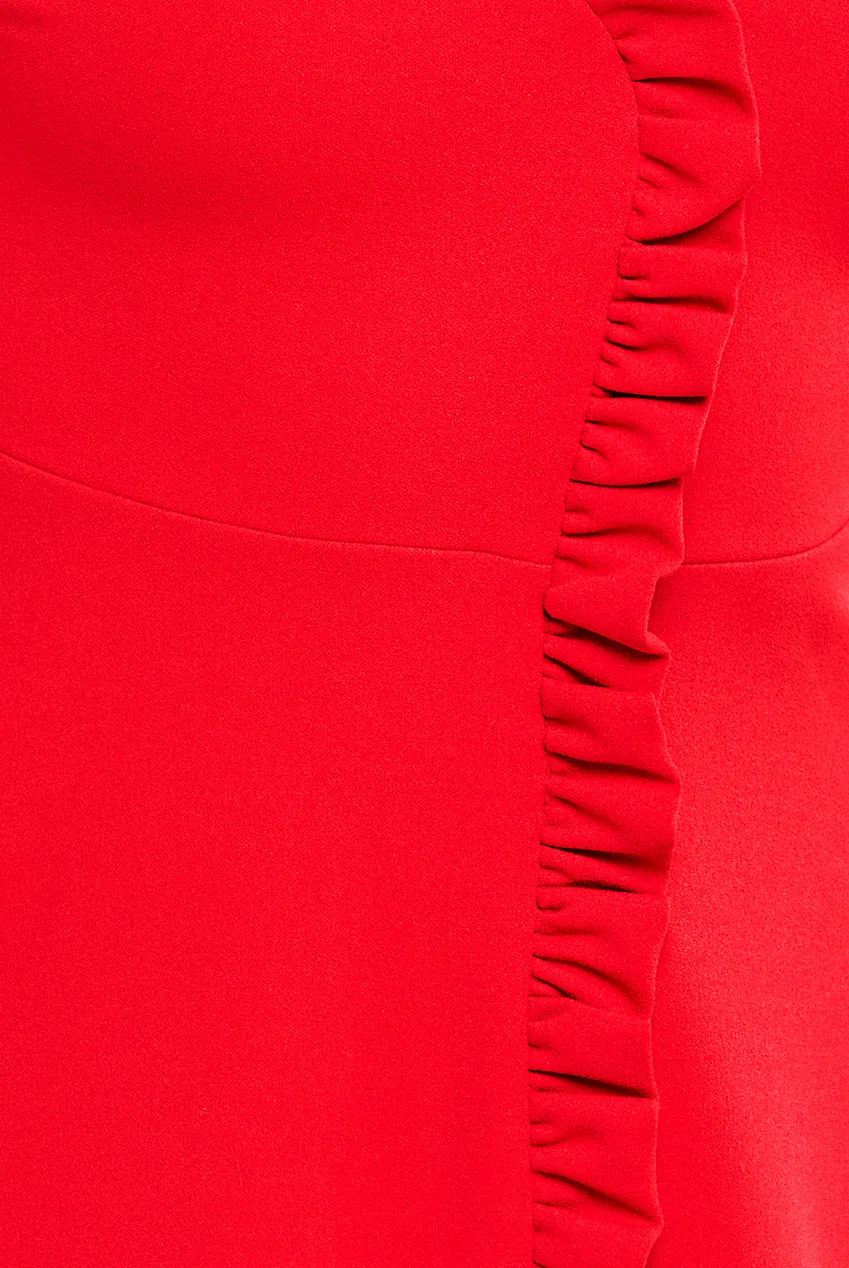 Goddiva Front Frill Flared Scuba Midi Dress - Red sold by Goddiva product image thumbnail 4