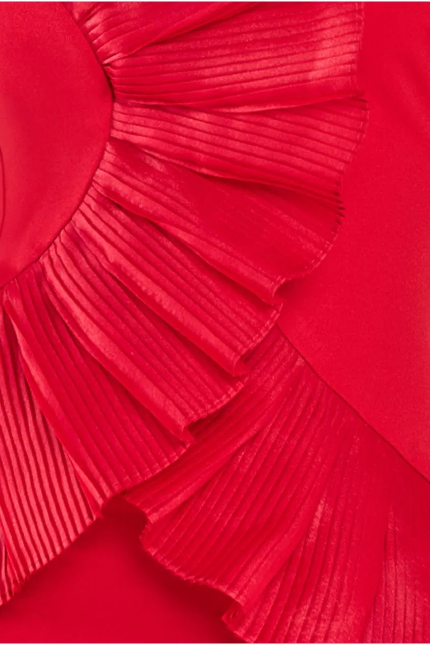 One Shoulder Pleated Fan Maxi Dress - Red by Goddiva sold by Goddiva product image thumbnail 4