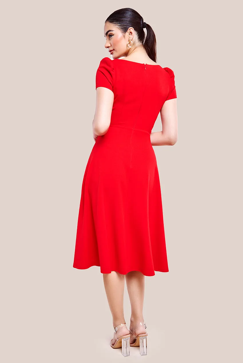 Goddiva Front Frill Flared Scuba Midi Dress - Red sold by Goddiva product image thumbnail 2
