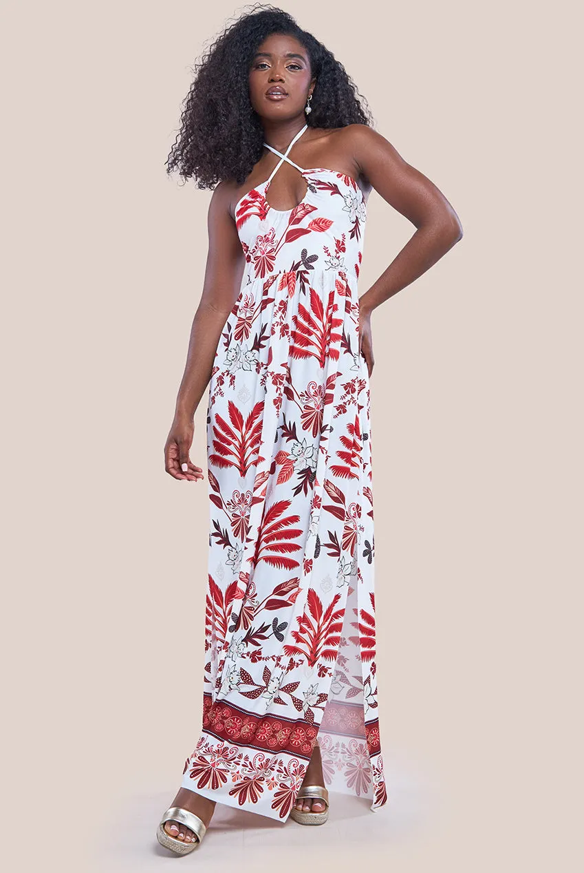 Printed Tie Back Maxi - Cream by Goddiva sold by Goddiva