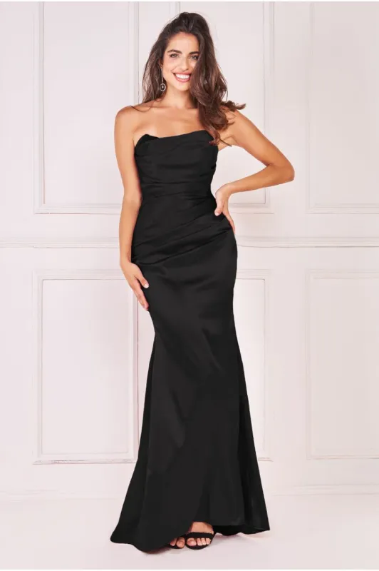 Satin Bandeau Maxi Dress - Black by Goddiva sold by Goddiva