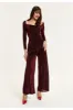 Liquorish Burgundy Cowl Neck Lurex Jumpsuit sold by Goddiva