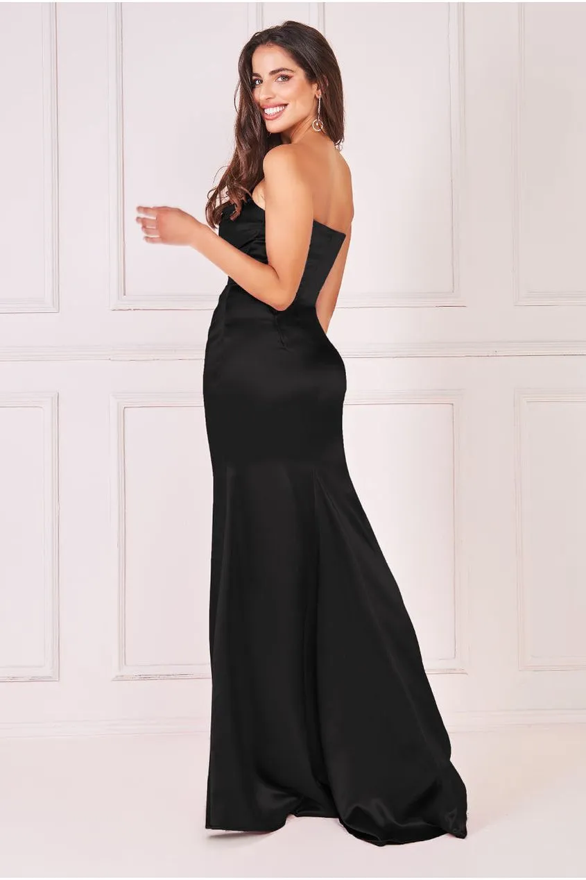 Satin Bandeau Maxi Dress - Black by Goddiva sold by Goddiva product image thumbnail 2