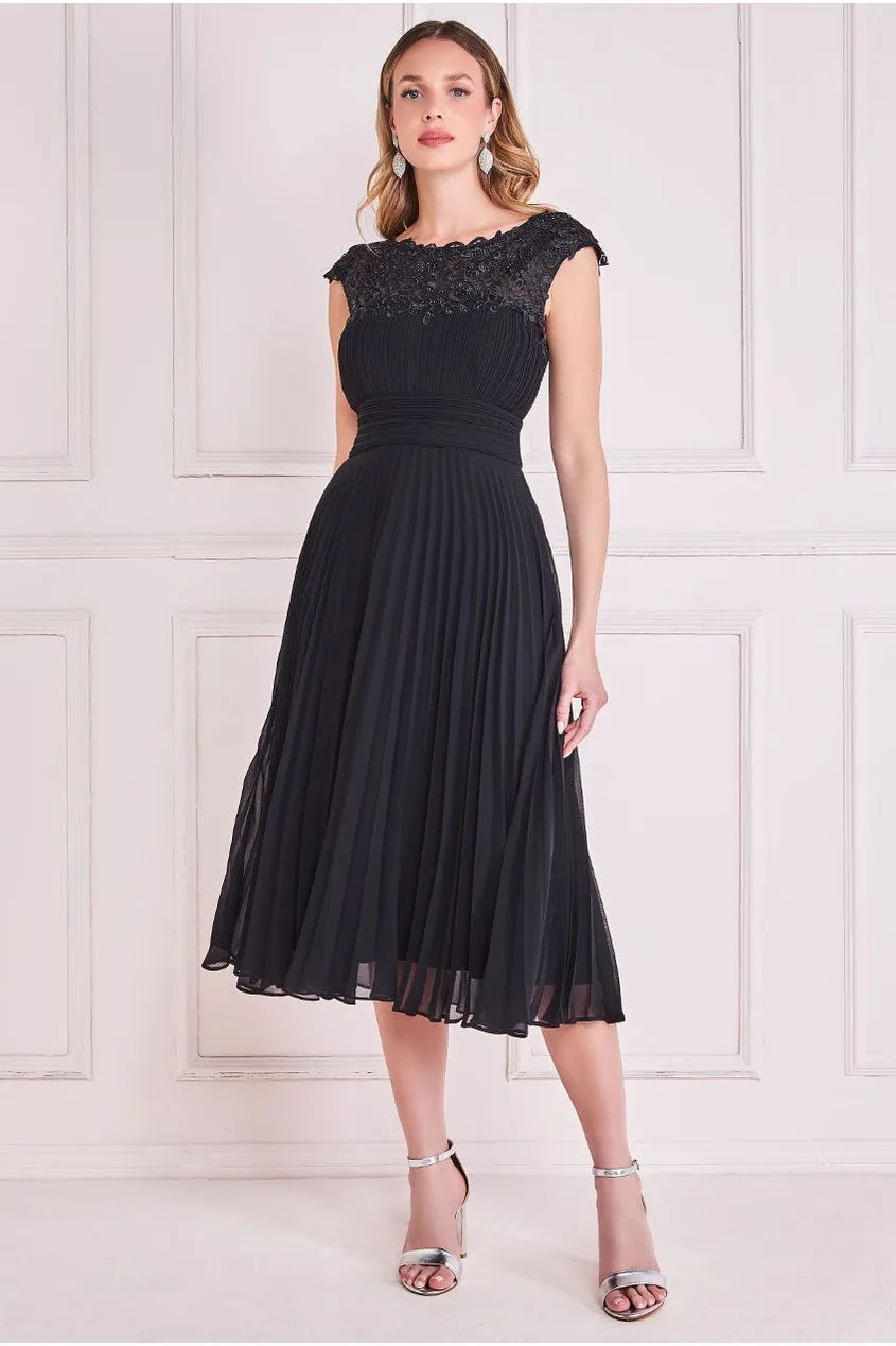 Crochet & Pleated Top Midi - Black by Goddiva sold by Goddiva