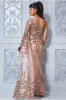 Sequin Mesh One Shoulder Evening Maxi Dress - Champagne by Goddiva sold by Goddiva
