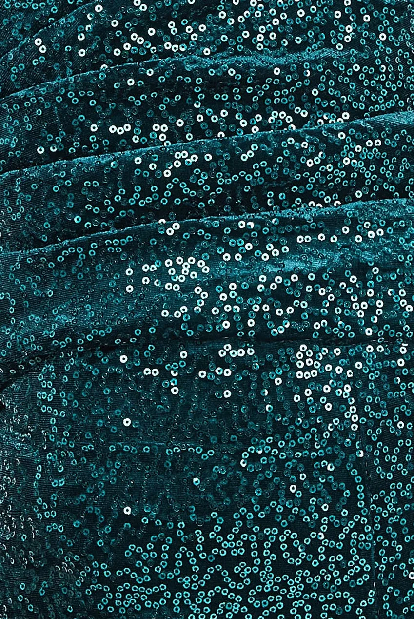 Sequin Velvet Bardot Jumpsuit - Emerald Green by Goddiva sold by Goddiva product image thumbnail 4