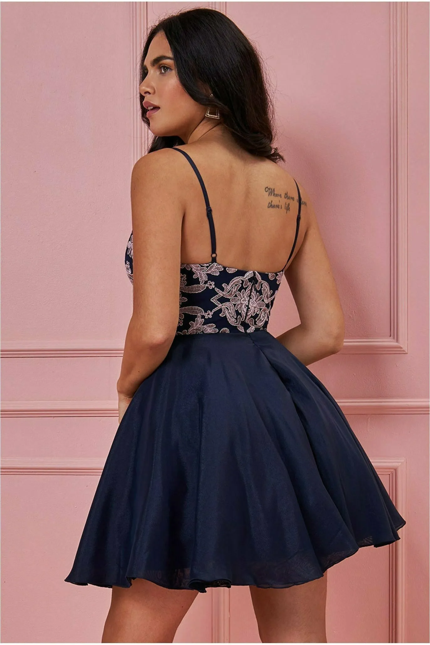 Goddiva Lace Skater Mini With Spaghetti Straps - Navy sold by Goddiva product image thumbnail 2