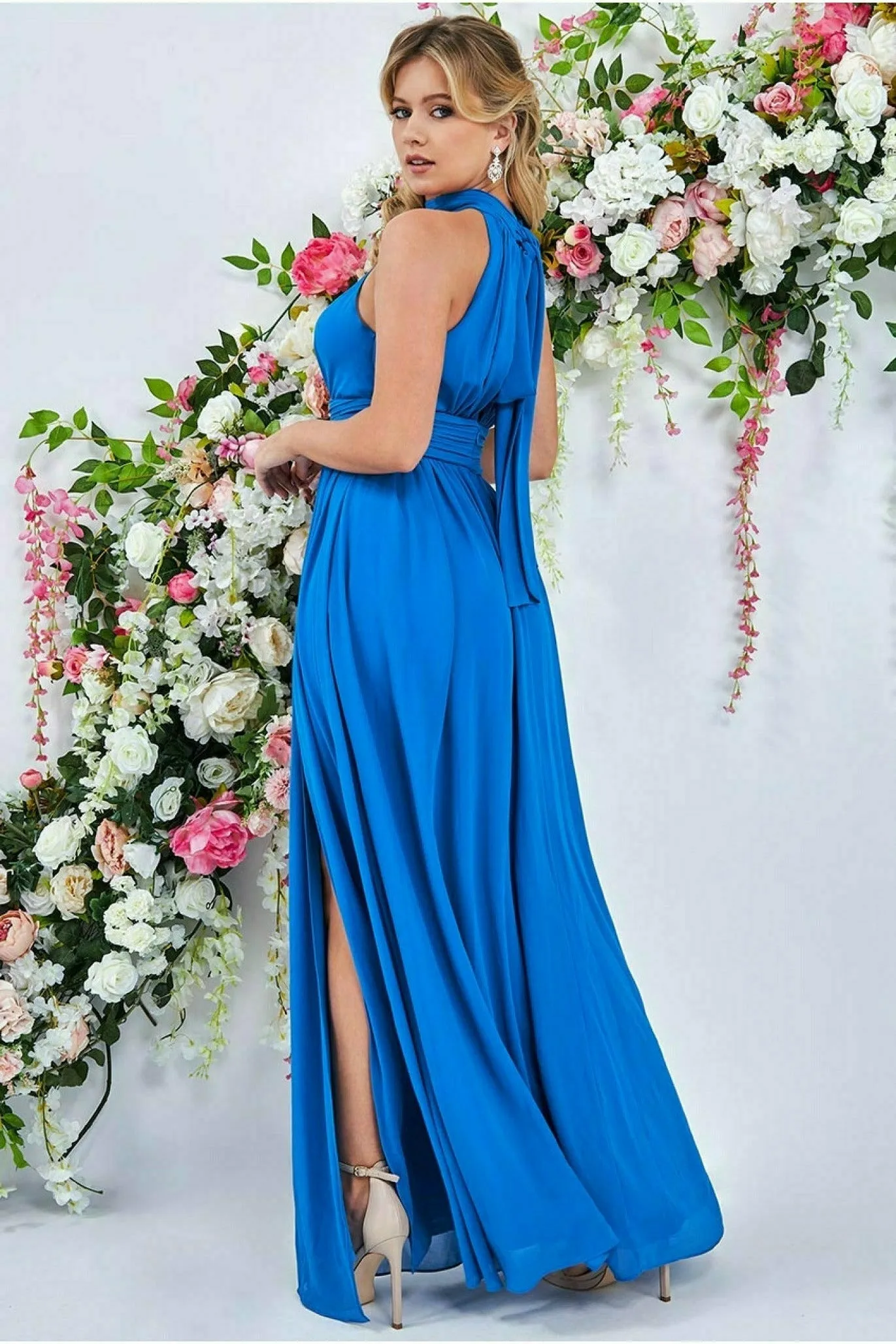 Goddiva Halterneck Chiffon Maxi With Thigh Split - Atlantic Blue sold by Goddiva product image thumbnail 3