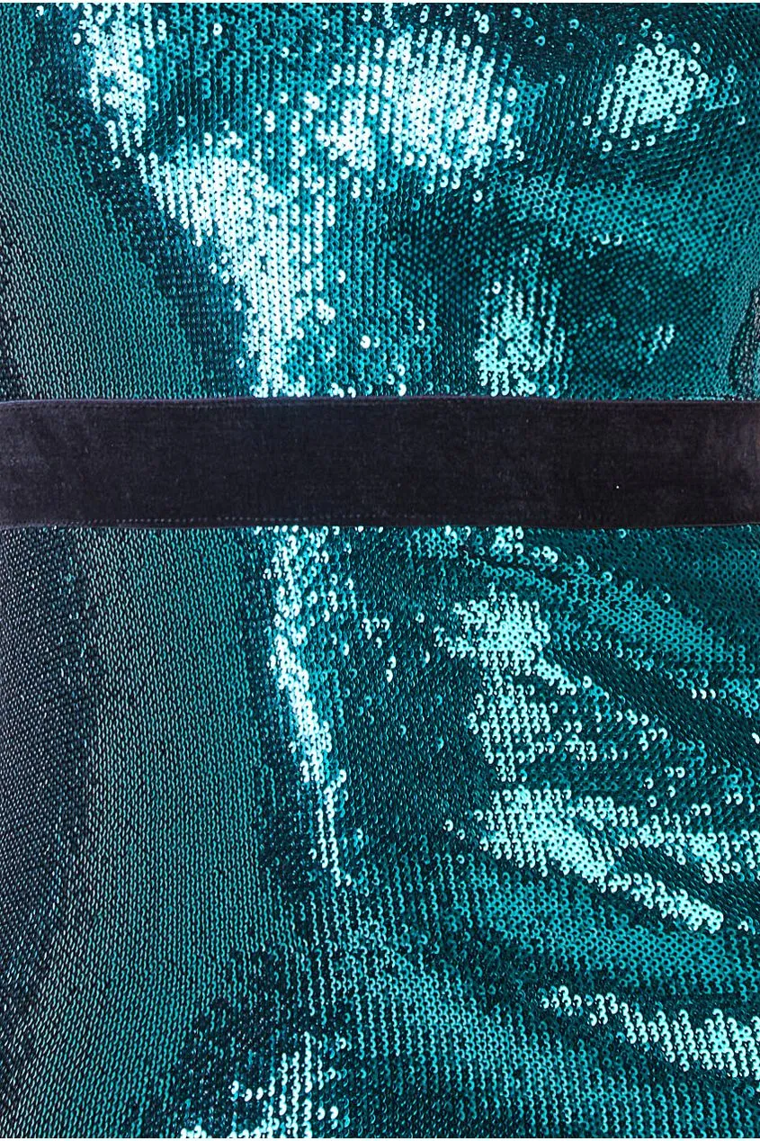 Liquid Sequin Midi With Corsage - Emerald Green by Goddiva sold by Goddiva product image thumbnail 4