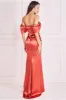 Goddiva Off Shoulder Satin Maxi With V Neck - Burntorange sold by Goddiva