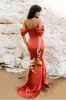 Goddiva Off Shoulder Satin Maxi With V Neck - Burntorange sold by Goddiva