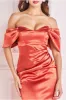 Goddiva Off Shoulder Satin Maxi With V Neck - Burntorange sold by Goddiva