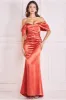 Goddiva Off Shoulder Satin Maxi With V Neck - Burntorange sold by Goddiva