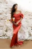 Goddiva Off Shoulder Satin Maxi With V Neck - Burntorange sold by Goddiva