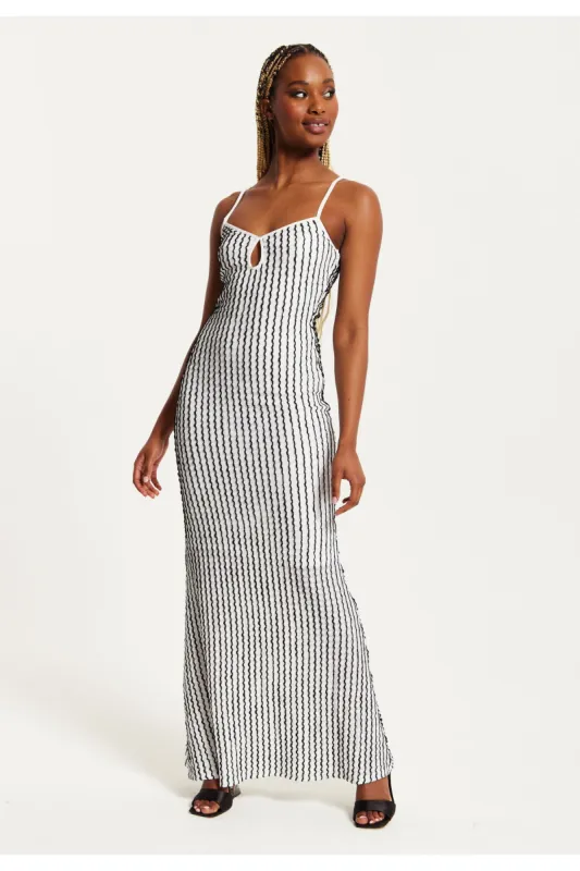 Elegant Striped Maxi Dress In Black & White by Liquorish sold by Goddiva