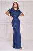 Sequin Flutter Sleeve Maxi - Navy by Goddiva sold by Goddiva