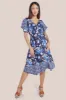 Flutter Sleeve Printed Midi Dress - Navy Print by Goddiva sold by Goddiva